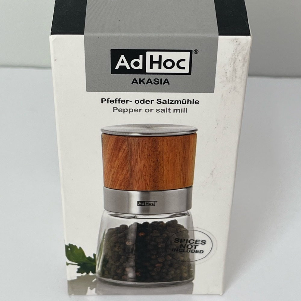 AdHoc Acacia Wood/Glass Salt & Pepper Mill, Unfilled, 5.5", Brown,MP99US